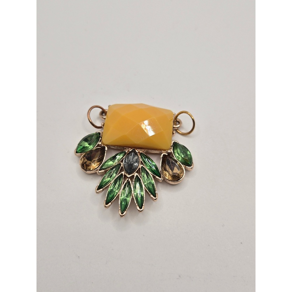 Yellow Green Gold Tone Statement Pendant Crystal Cluster Resin Stone Charm